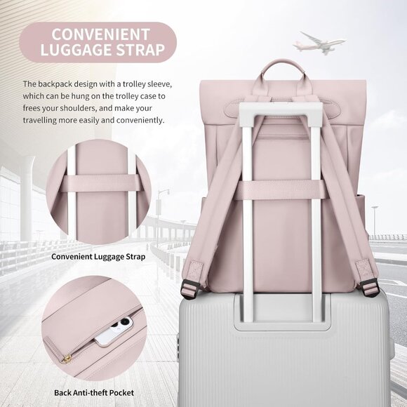 NEW Golf Quality Women Laptop Backpack Travel Fit 15.6" (Dusty Pink) Elegant - Picture 5 of 7
